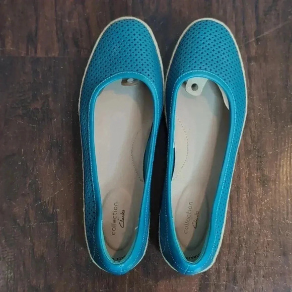 Clarks Collection Leather Espadrilles Danelly Adira Flats Turquoise - Picture 2 of 8